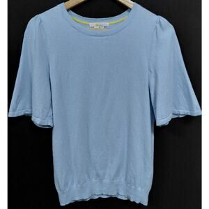 Boden Blue Knit Top Solid Short Sleeve Women Size 6
